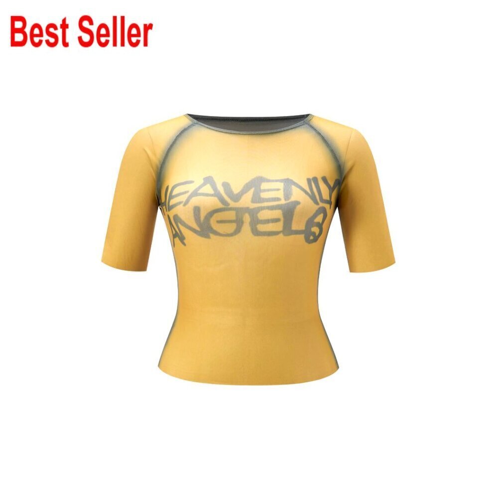 Y2K Sheer Graphic Tee Raglan Sleeve Slim Fit Summer Streetwear Festival Top